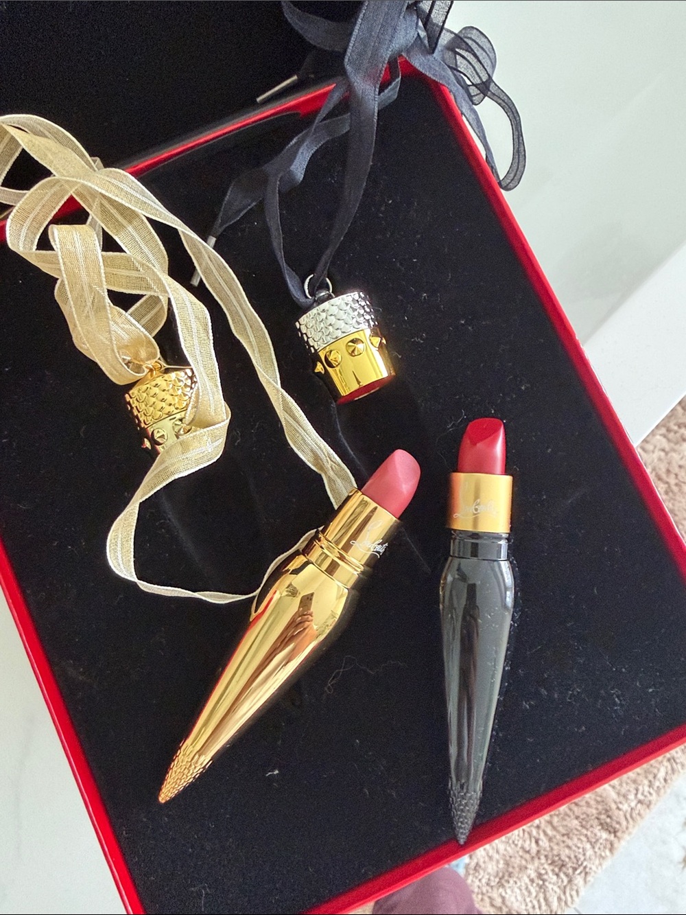 Christian Louboutin Gold and Black Spike Pendant Necklaces